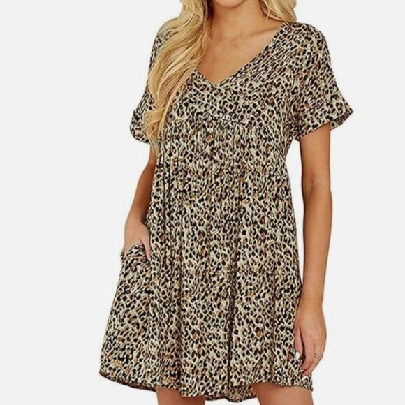 Womens Size 2XL Baby Doll Dress Leopard Print w Pockets Loose Fit Flowy FALL NWT - Picture 1 of 8